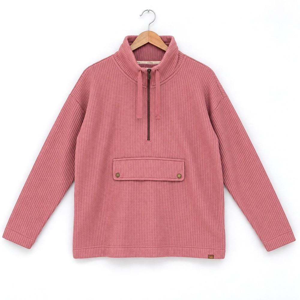 L.L.Bean Women's Waffle Knit Quarter Zip Pullover M Dusty Rose Fleece